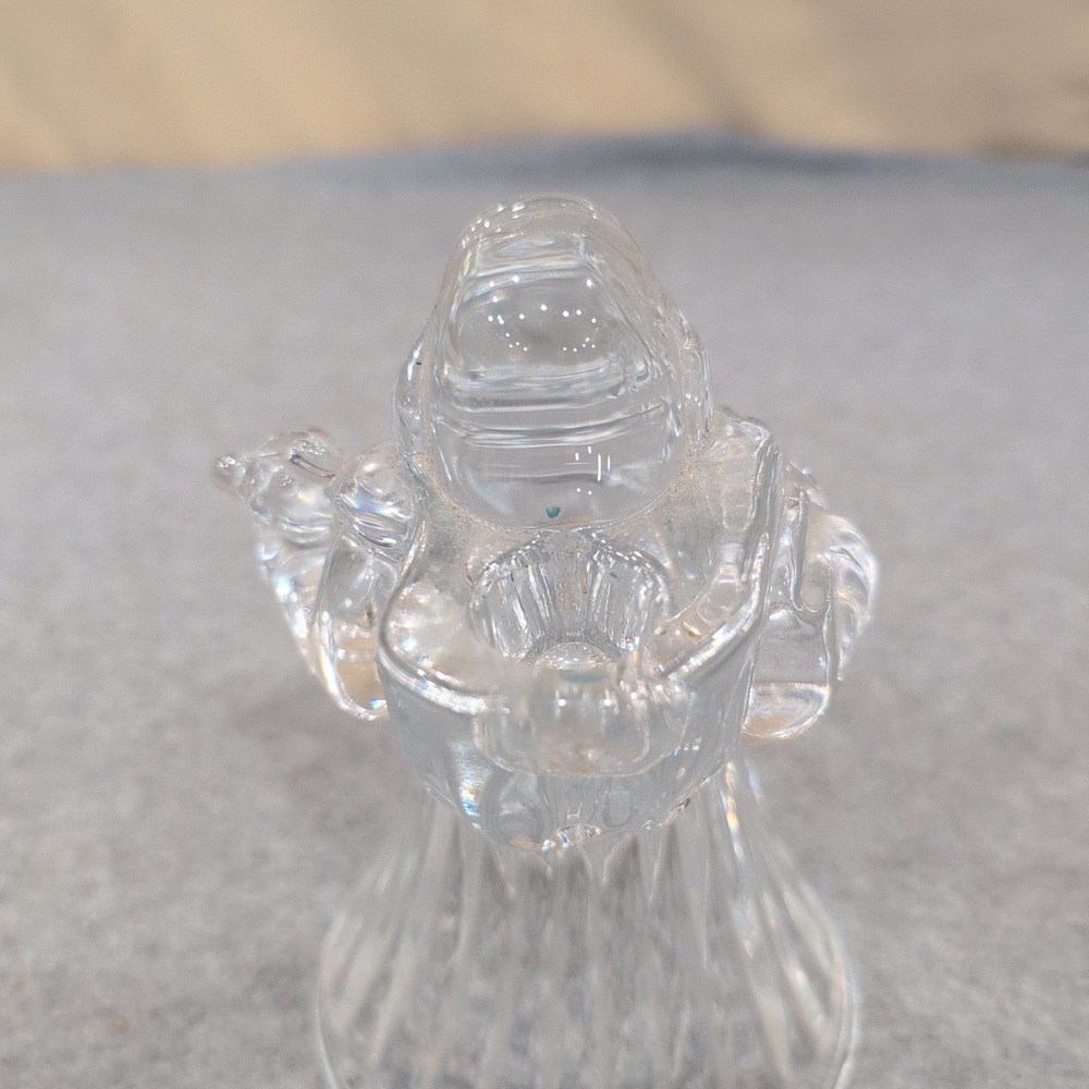 Clear Pressed Glass Santa Claus Taper Candle Holder Figurine with Teddy Bear - Picture 4 of 7